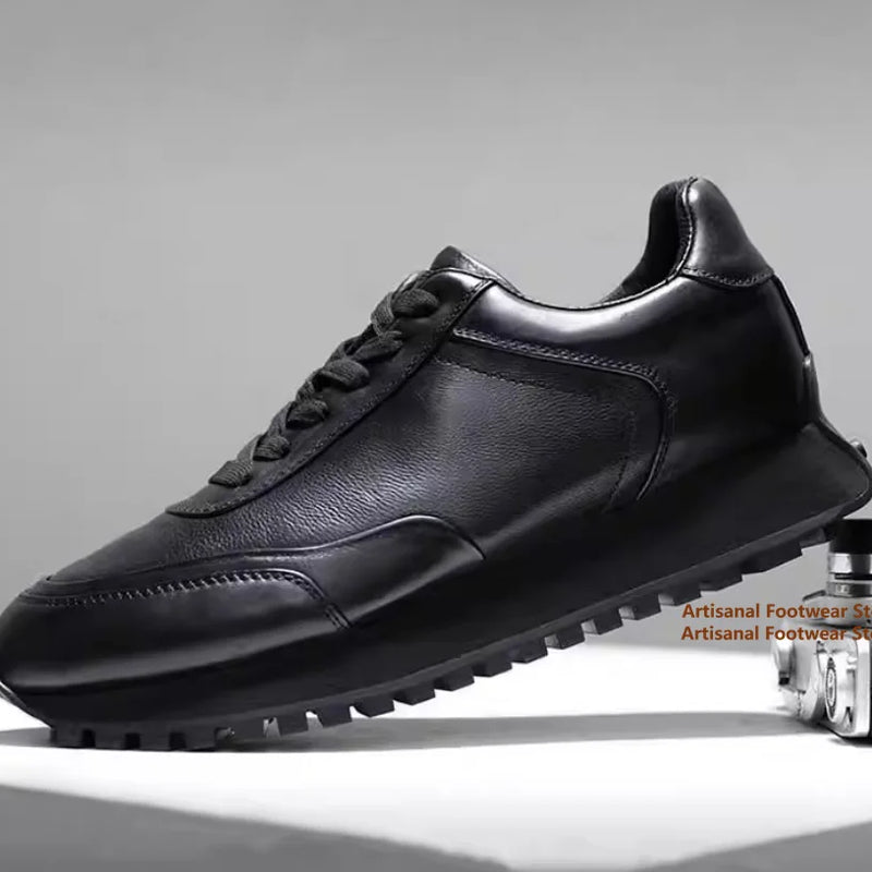 Men's Retro Running Sneakers Black Casual Lace-Up Walking Shoes with Thick Serrated Sole for Business Casual Shoes Men's Shoes