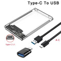 Transparent HDD Case HDD Enclosure 2.5 Inch SSD SATA To USB2.0 Type-C Adapter Portable External Hard Drive Box Tool-Free
