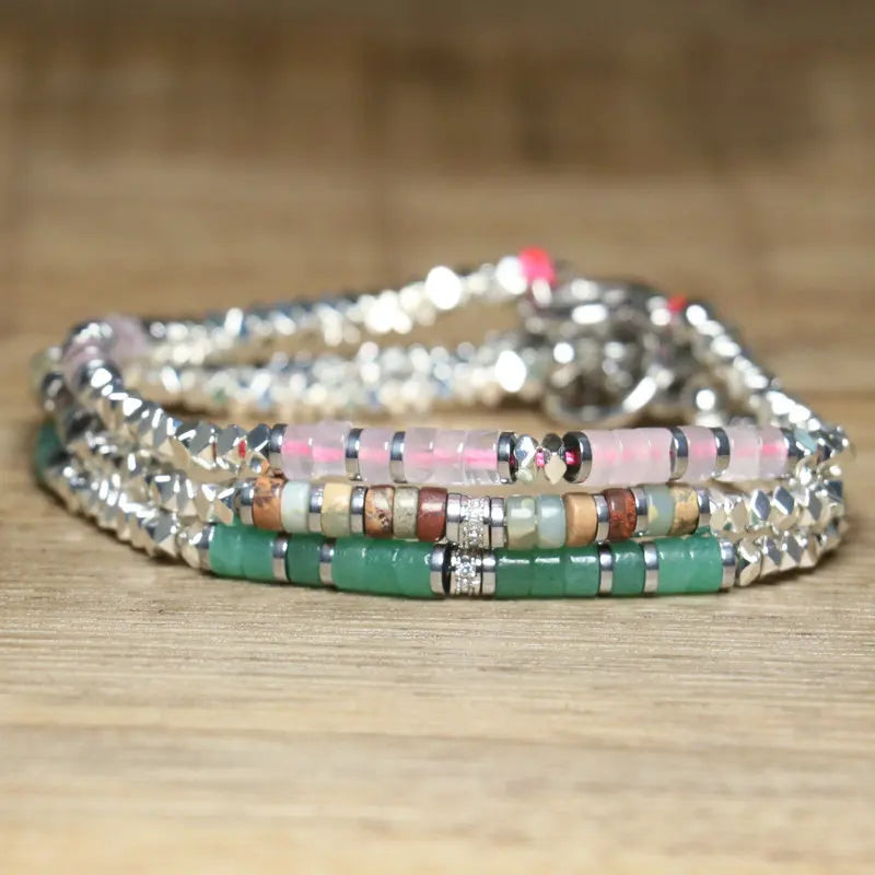 1 Pc Minimalist OT Clasp Stainless Steel Bracelet Natural Stone Handmade Production Picasso Hematite Women Jewelry