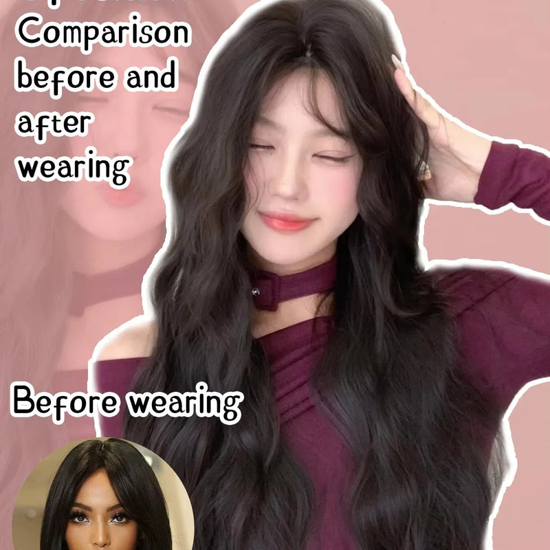 Synthetic Lace Frontal Wig Long Curly Hair Women Wig with Bangs Black  Lolita Cosplay Braided Wigs xiyue