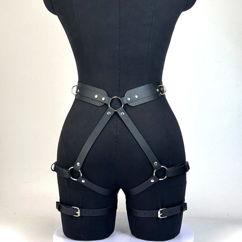 Women Fashion PU Leather Harness Waist Belt Punk Studded Decorative Harness Straps Suspenders Gothic Clothing Accessorie