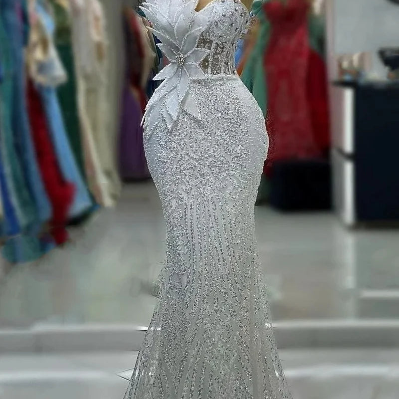 White African Prom Dresses Long Glitter Mermaid 3D Leaf Beaded Corset Evening Party Birthday Gown Special Occasions Customized