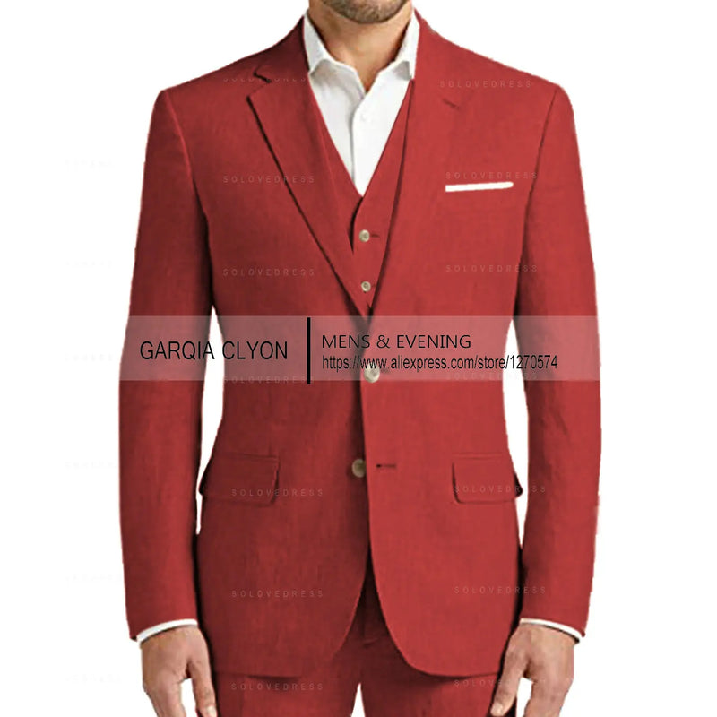Summer Linen Suit Men Casual Party Classic Blazer Pants 3 Pieces Holiday Travel Tailor-made Breathable Cool Male Outfits