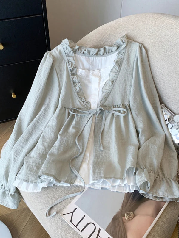 Korean Casual Sweet Fungus Lace Collar Women's Shirt - View 2 | SAMAG