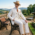Beige Linen Men 3 Piece Suit 1970s Retro Slim Fit Summer Formal Wear Fabric Vintage Style Groomsmen Outfit for Wedding Party
