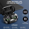 Headphones Bluetooth 5.3 Wireless Bass Stereo Over Ear Earbuds ENC Noise Cancelling Mic with Earhooks 48H Playback LED Display