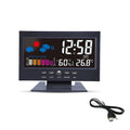 Digital Electronic Alarm Clock with Weather Station Time Temperature Humidity Display Sound Control and USB Cable