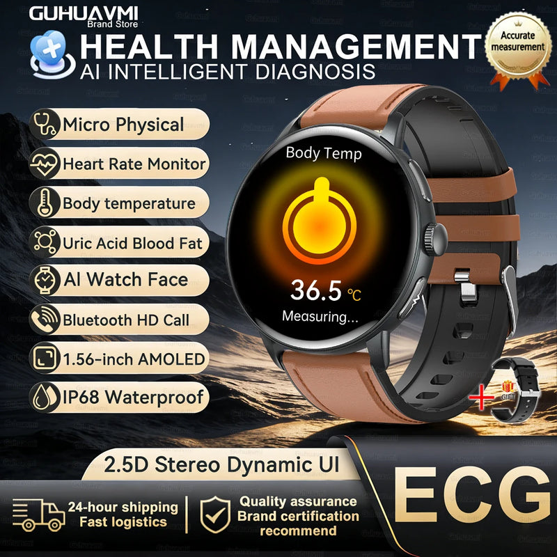 2026 New AI Accurate Diagnosis Body Fat Uric Acid BP ECG SmartWatch HD AMOLED Screen call Sport Health Smart watch For Men women