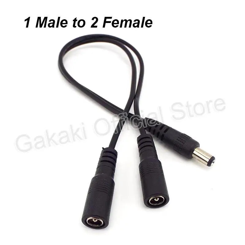 5.5mm*2.1mm 1 Female to 2 Male Connector Male to Female Plug DC Power Splitter Cable CCTV LED Strip Light Power Supply Adapter