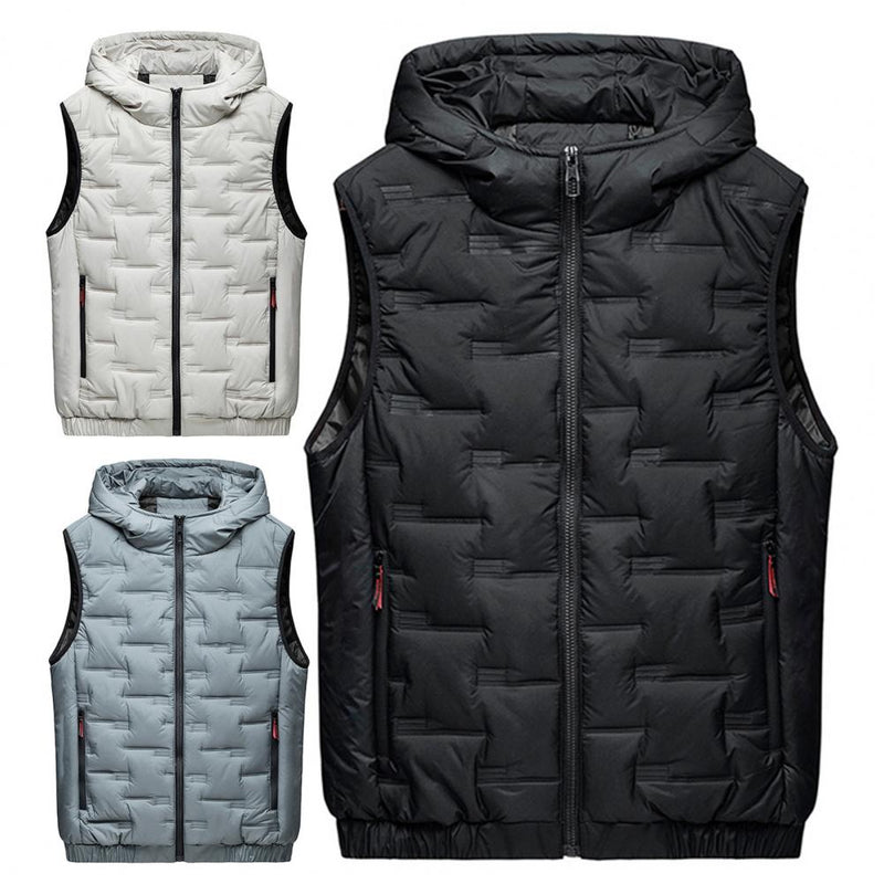 Men Autumn Winter Thickened Waistcoat Hooded Sleeveless Zipper Placket Vest Coat Down Vest Outwear Men's Iinsulated Vest