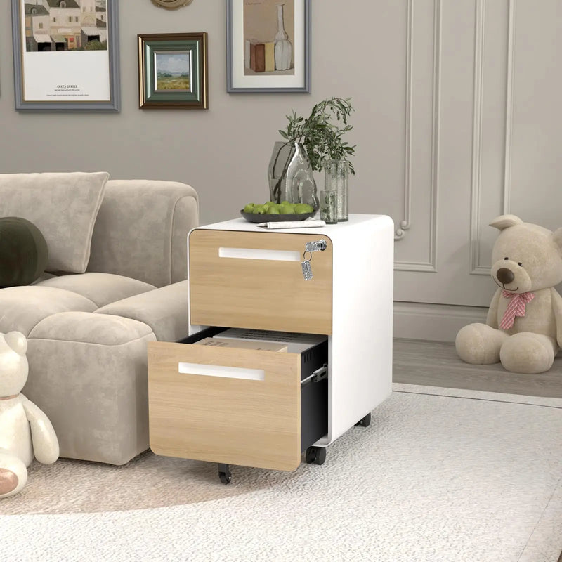 2 Drawer Mobile File Cabinet With Lock Under Desk Metal Rolling Filing Cabinets For Home Office Letters Legal A4 Fully Assembled