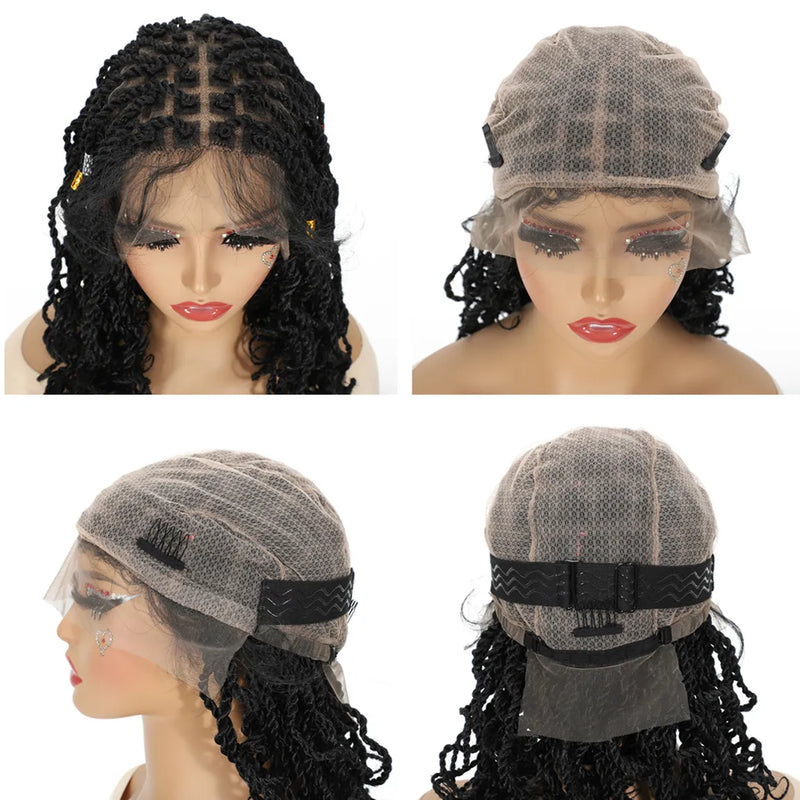 Synthetic Braided Full Lace Wigs with Baby Hair 12inch Curly Twist Box Braided Wigs for Woman Glueless Braided Wigs on Sale
