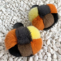 Fur Slides Factory Supply Mixed Color Pom Pom Six Balls Fox Fur Multi-Color Fluffy Fur Slippers For Women
