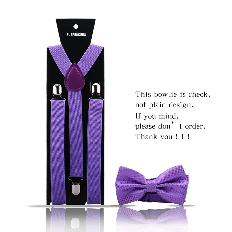 Fashion Mens Suspender Bow Tie Set Man Shirt Pants Dress Women Wedding Party Solid Color Suspender Suit Skirt With Braces Straps