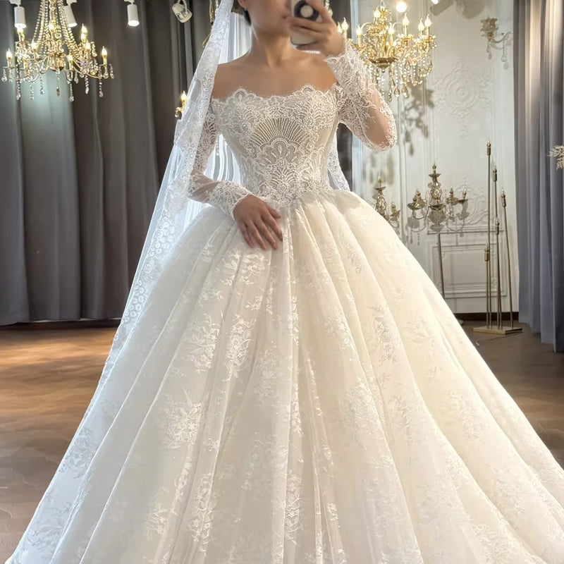 Customized Elegant Strapless Long Sleeve Lace Ball Gown - View 4 | SAMAG