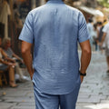 Men's Cotton100 Shirt & Shorts Set Sleeve Light Blue | SAMAG