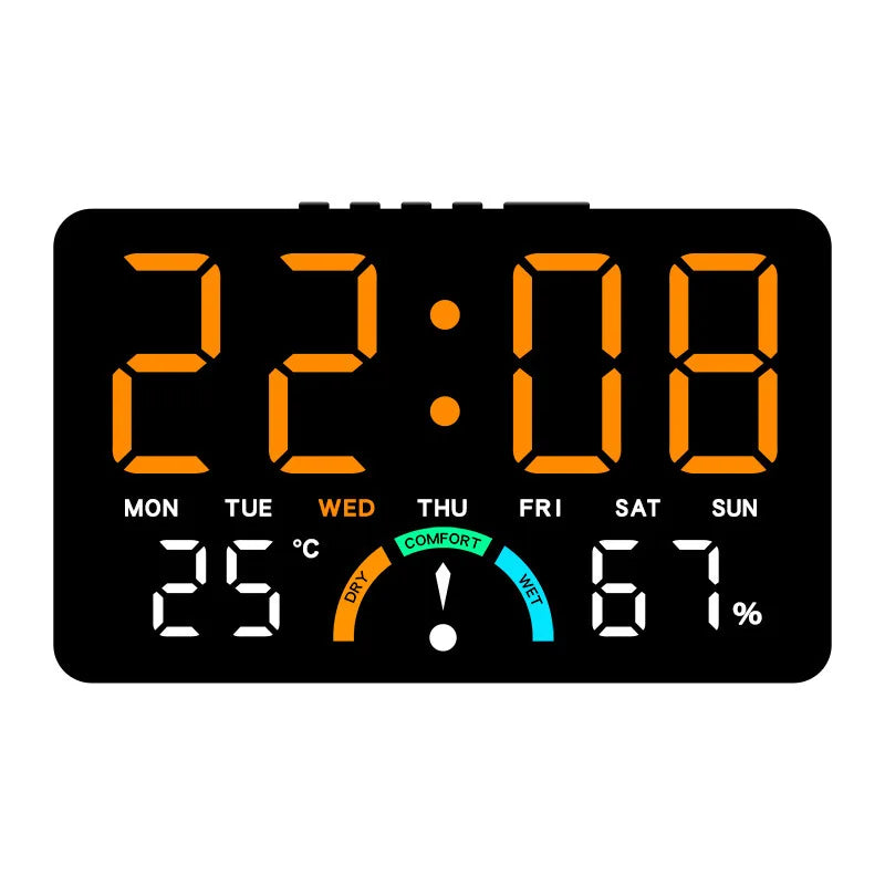 Digital Clock With Wide Screen Wall-mounted And Multi-function Desk Alarm Clock, With Date, Alarm, Thermometer, Hygrometer Clock