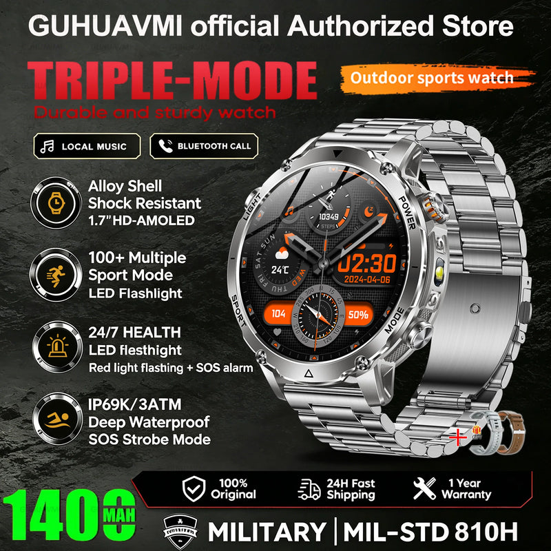 New 1400mAh Battery Sports Smart Watch 1.7” SOS+Flashlight Exercise Record Bluetooth Call Waterproof Health Watch For Android iO