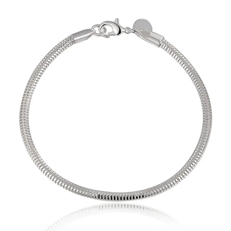 Suyixian 925 Sterling Silver 3mm Snake Chain 8 Inches Basis Bracelet For Woman Charm Wedding Engagement Fashion Party Jewelry