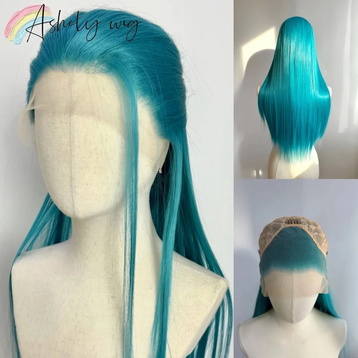 Ashely Turquoise Green Wig 13*4 26inch Long Straight Wigs for Women High Quality Lolita Synthetic Lace Wigs for Cosplay  통가발