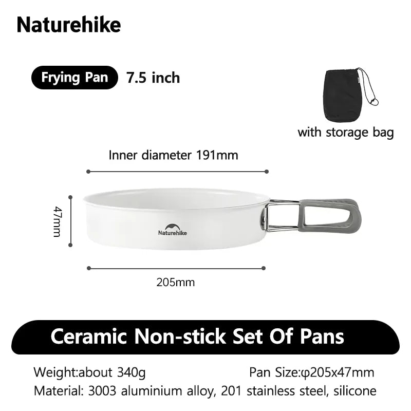 Naturehike Camping Cookware Non-Stick Set Of Pots Outdoor Portable Tableware Kettle Frying Pan Cookset Kitchen Utensils