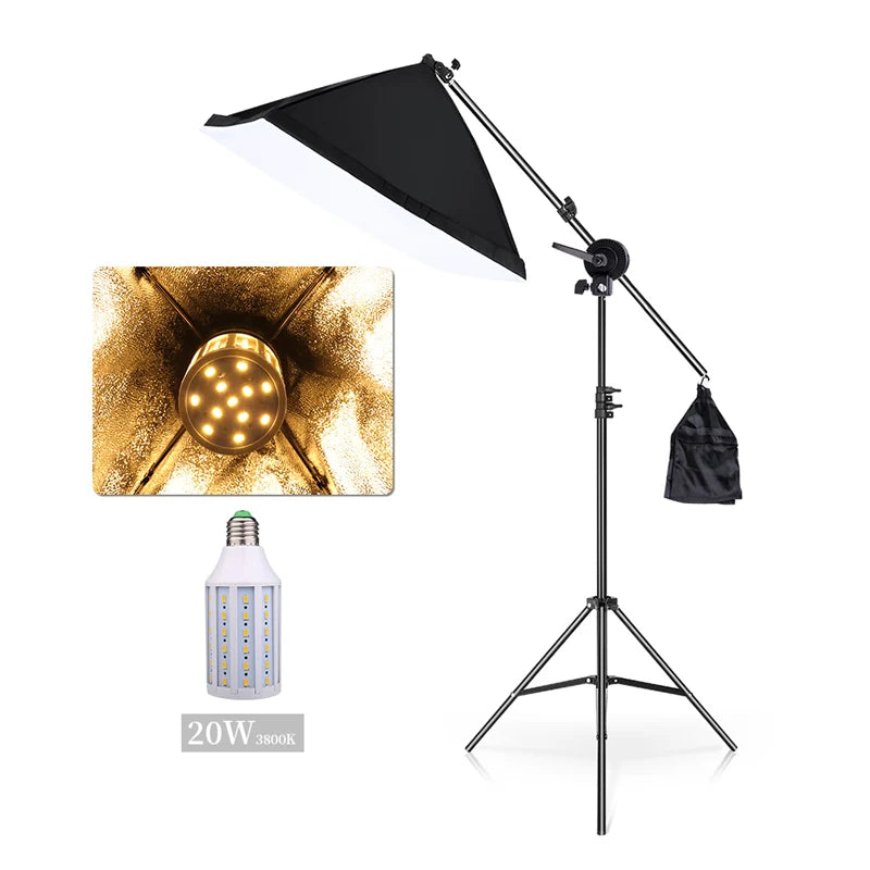 LED Light Continuous Lighting Studio Kit Boom Arm 50x70CM Softbox for Photography Lighting and Photo Vedio Shooting Equipment