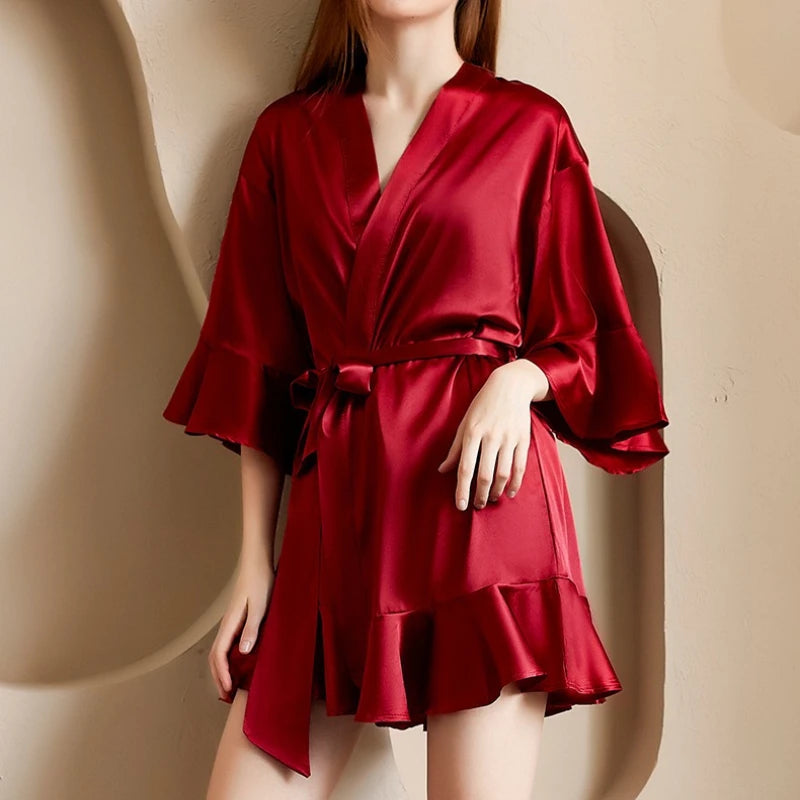 Elegant Satin Pajamas Kimono Women Sleepwear Party Sexy | SAMAG