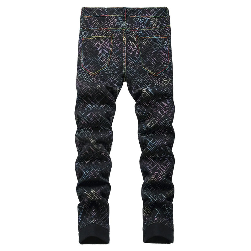 Men's Black Jeans for Spring and Fall, Checkered Print | SAMAG
