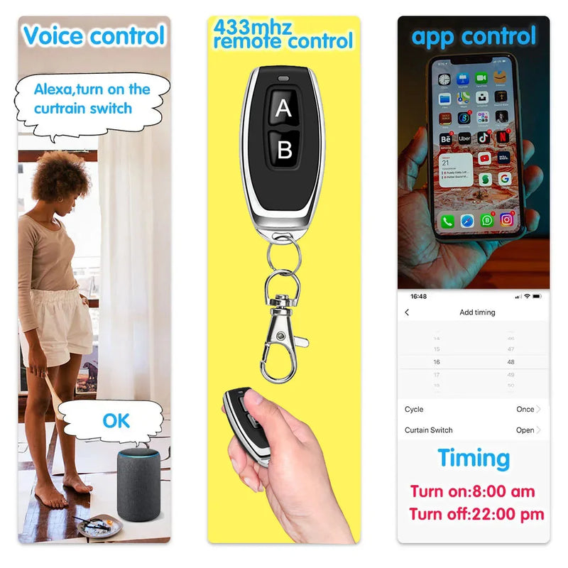 Tuya WiFi RF Switch DC 12V 24V 2Channels Dry Contact Relay Wireless Remote Control Transmitter 50m work with Google Assist,Alexa