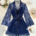 Women Lace Sleepwear Set Sheer Robe with Cowl Neck Slip | SAMAG