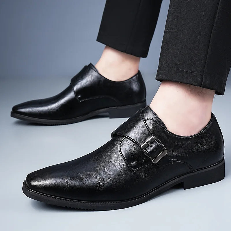 Men's business leather shoes, formal wear, pointed-toe British trend, comfortable and breathable dress shoes
