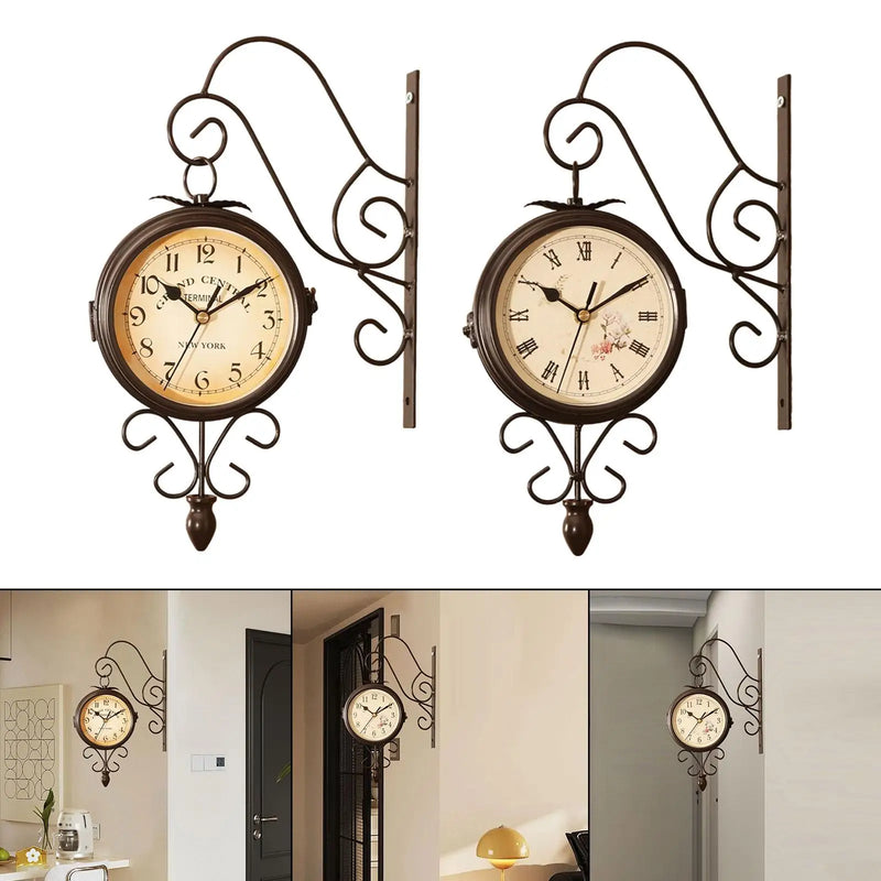 Double Side Wall Clock 4.72 inch 360 Degree Rotate Wall Decoration Mute Retro