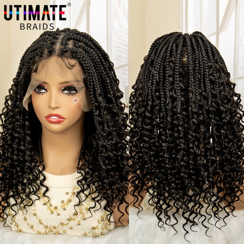 14 Inches Short Burgundy Box Braided Wigs Full Lace Synthetic Boho Braids Wig for Women Ombre Color Braided Wigs