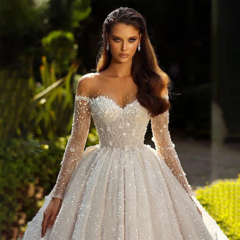 Customized Luxury Glistening A Line Wedding Dress Tulle - View 2 | SAMAG