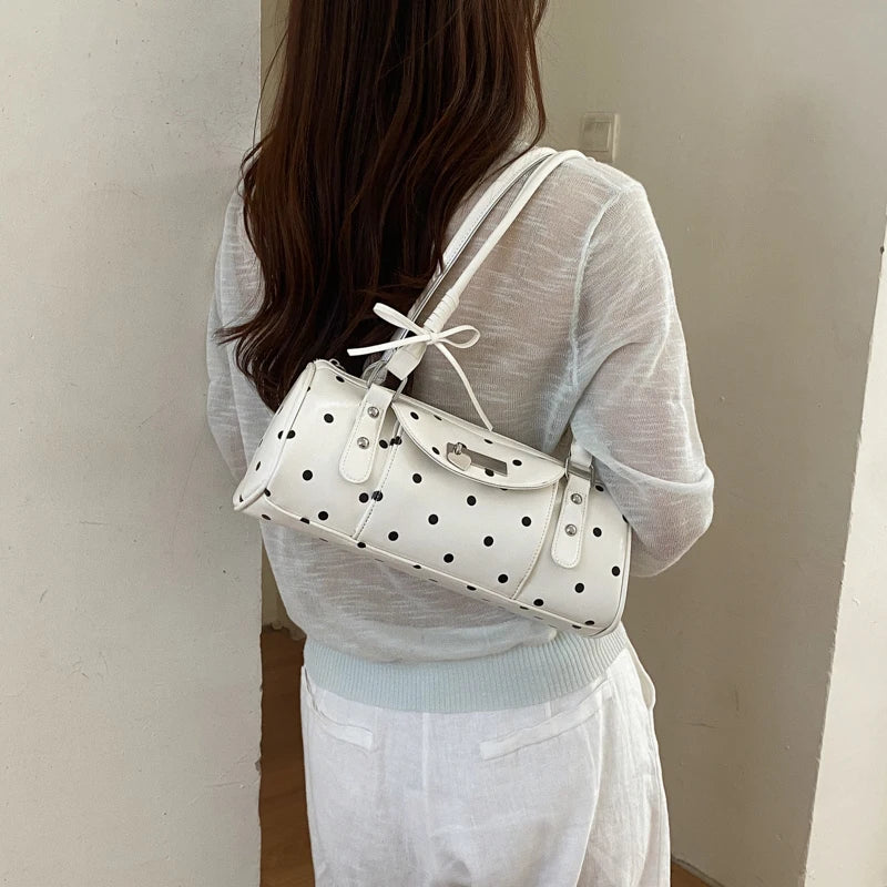 Polka Dot Top Handle Bag with Star Charm Y2k Daily Carry Purse Large Capacity Boston Bag for Women Commute Travel Everyday