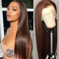 Chocolate Brown Straight Lace Front Wig Synthetic 30 Inch 200 Density 13x4 HD Transparent Full Lace Frontal Wig Pre Plucked