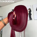 99J Burgundy Lace Front Wig Human Hair 13X6 HD Transparent Straight Lace Frontal Wigs for Women Pre Plucked 200% Density Pre Plucked Invisible Pre Cut Lace Brazilian Virgin Hair