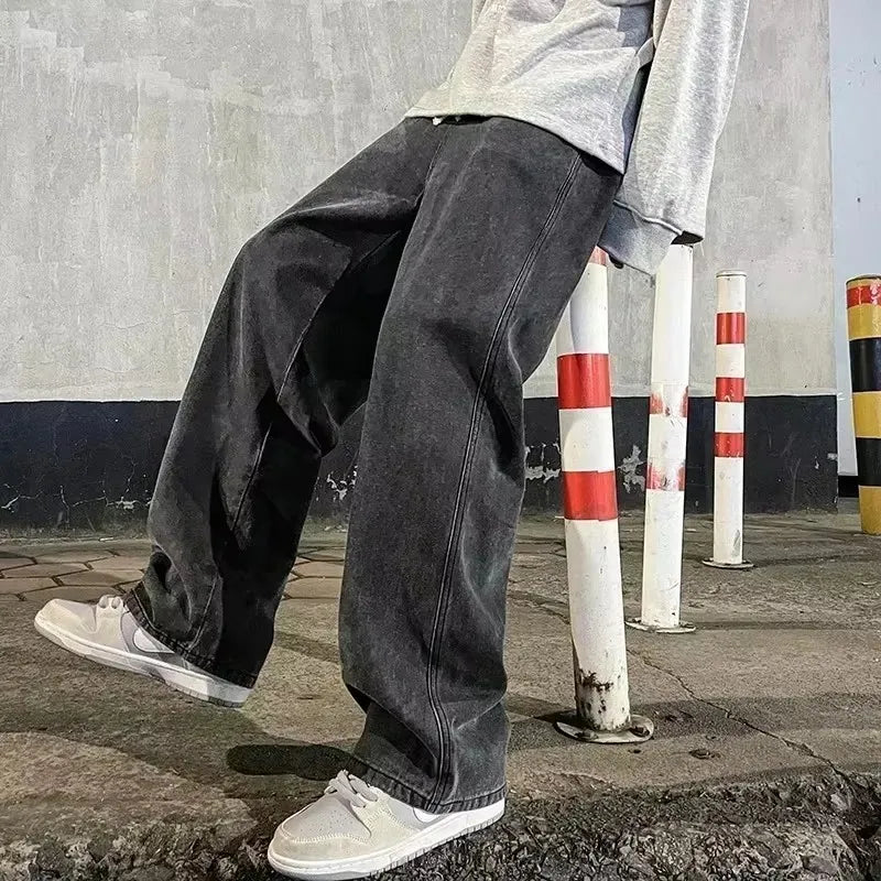 Streetwear Loose Jeans Men Korean Style Fashion Straight | SAMAG