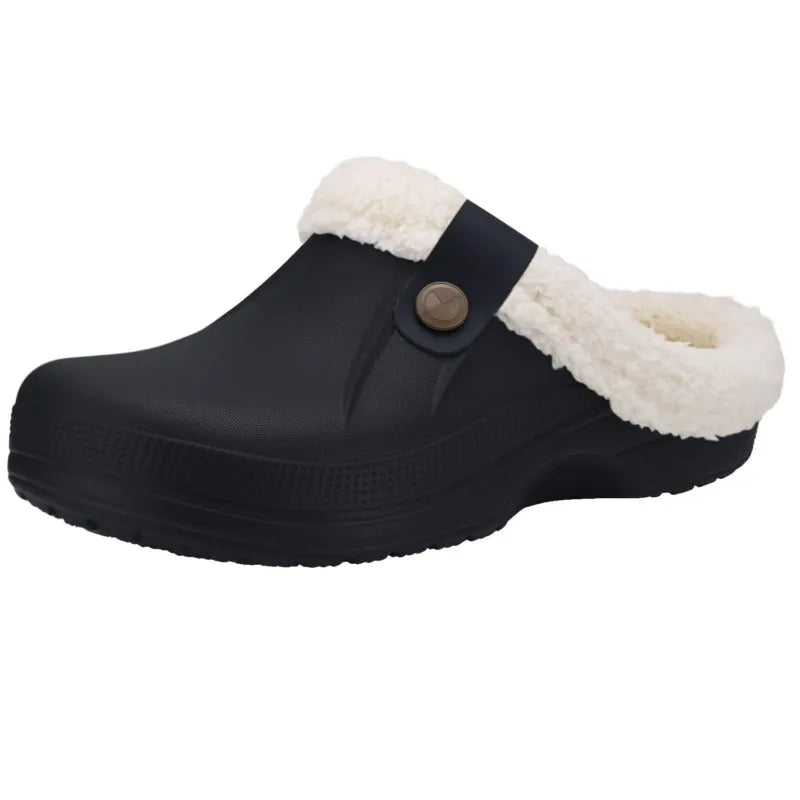 Smile Winter Fur Lined Clogs Women Fuzzy Slippers Men Warm House Slippers Adult Outdoor Waterproof Slippers Comfort Garden Clogs