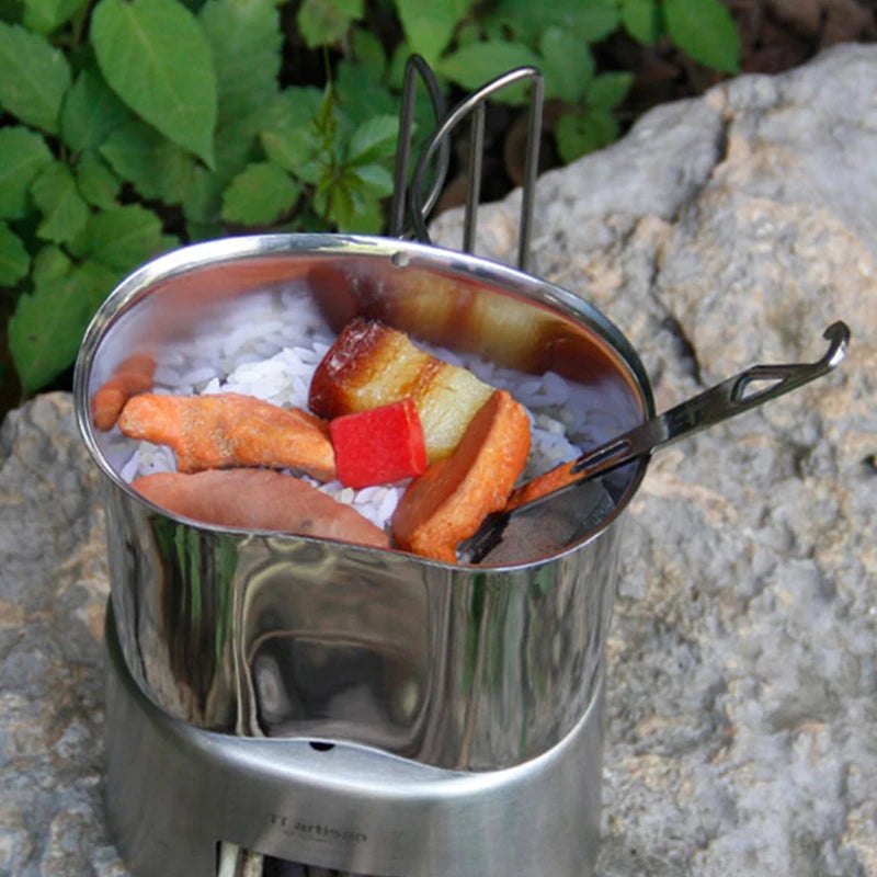 Tiartisan Outdoor Camping Cookware 304 Stainless Steel Army Edition Canteen Cup Lunch Box Wood Stove Set With Handle Hanging Pot