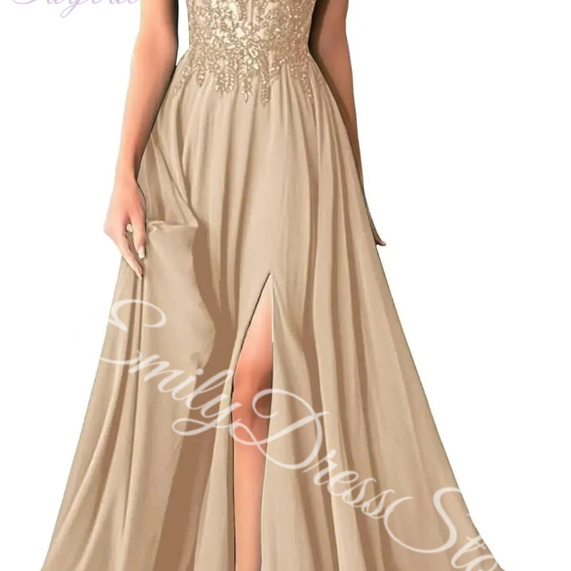 Green Chiffon Evening Dress Women Elegant Applique | SAMAG