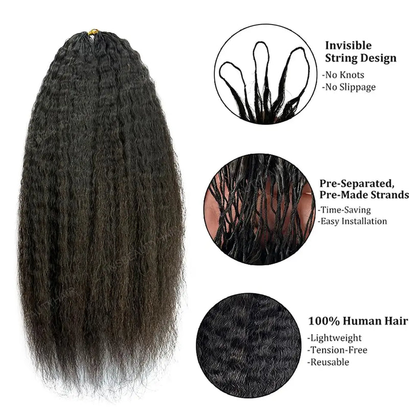 Kinky Straight Miracle Knots Human Crochet Hair 26 28 30 Inches 300g/5Pack Invisible Pre-Separated Feather Crochet Human Hair Extensions For Black Women Natural Black