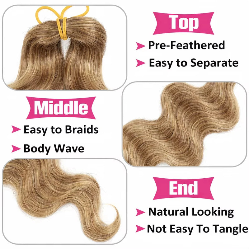 Honey Blonde Crochet Human Hair Body Wave Bundles Remy Hair Extensions Braiding Hair 15A Virgin for Braids Knotless Curls Bulk