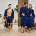 Spring Summer Men Pajamas 2PCS Robe Shorts Set Baroque Style Satin Kimono Bathrobe Nightgown Home Clothing Loungewear MY1170