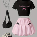 Girls' Summer Casual Outfit: Bow Print Short - Sleeve - View 3 | SAMAG