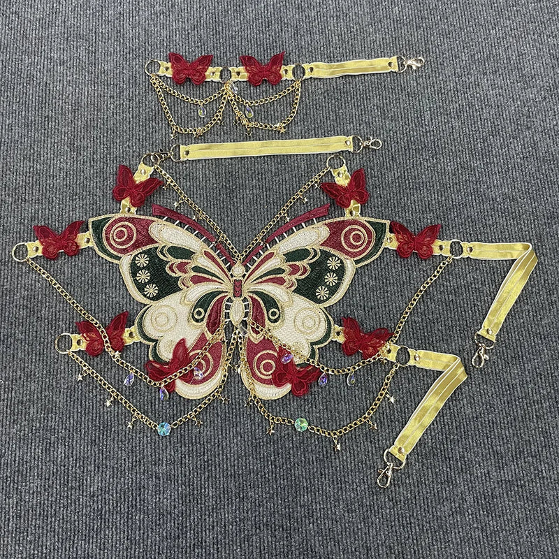 Women's Butterfly Embroidered Top Crystal Chain - View 12 | SAMAG