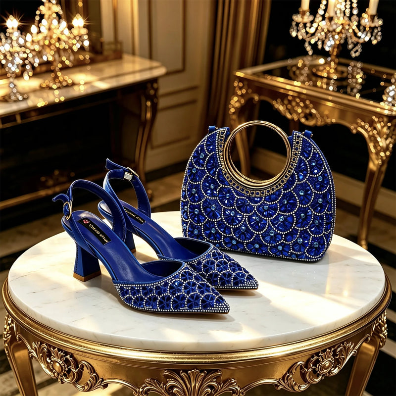 New Italian Pumps and Bag To Party 2026 INS Style Pointed Metalldekoration Rhinestone Elegant Gold Color High Heels for Women