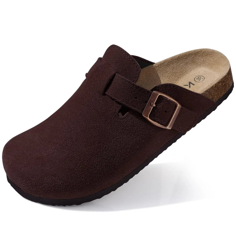 Litfun Classic Cork Clogs For Women Men Genuine Summer Clogs with Arch Support Cork Leather Home Mules Shoes Thick Beach Sandals
