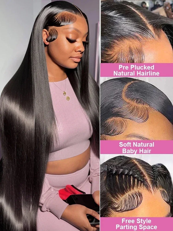 40 46 Inch 13x4 13x6 Transparent Lace Front Human Hair Brazilian Wigs Pre Plucked Straight 360 Full Lace Front Wigs For Women