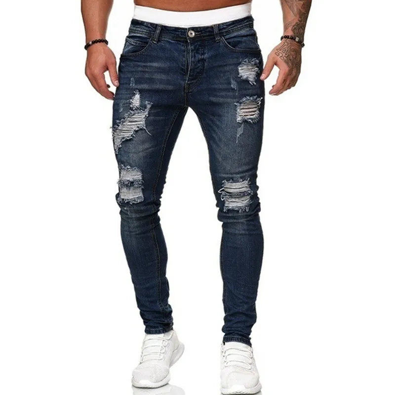 Fashion Street Style Ripped Skinny Jeans Men Vintage wash | SAMAG